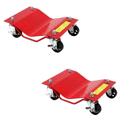 Ensemble de 2 chariots à roulettes robustes Capacité de 4 000 lb pour les véhicules en mouvement Roues en acier de 3 po avec protection pour pneus Convient aux voitures, VUS, camions, VTT, garage, atelier de réparation - rouge