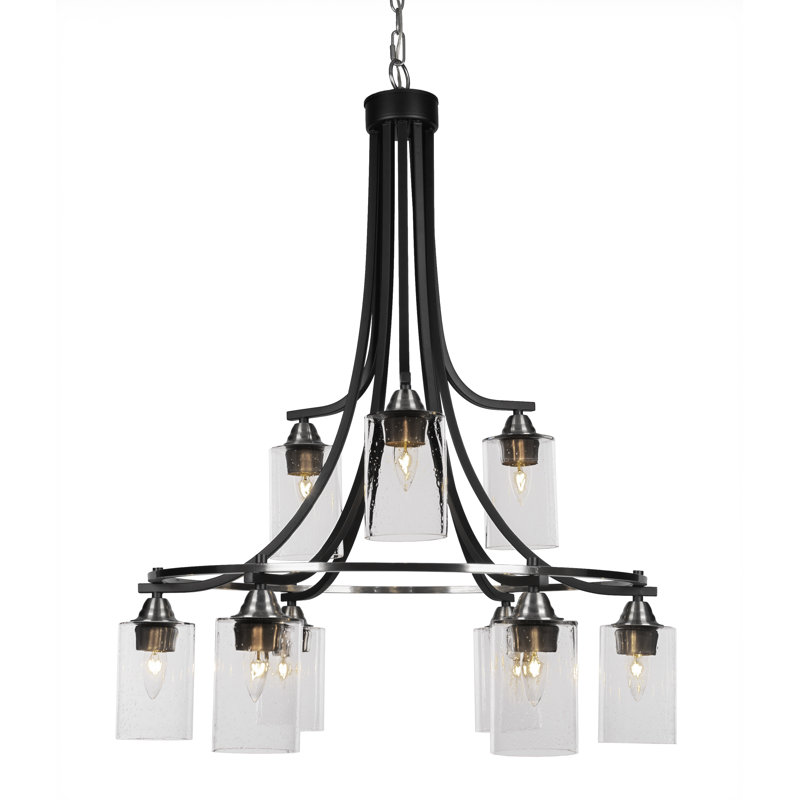 Lustre 9 lumières Michell, Nickel brossé, Semé