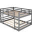 Lit double au-dessus d'un lit superposé avec structure en bois massif gris qui rehausse l'espace de la chambre à coucher.-1785190586