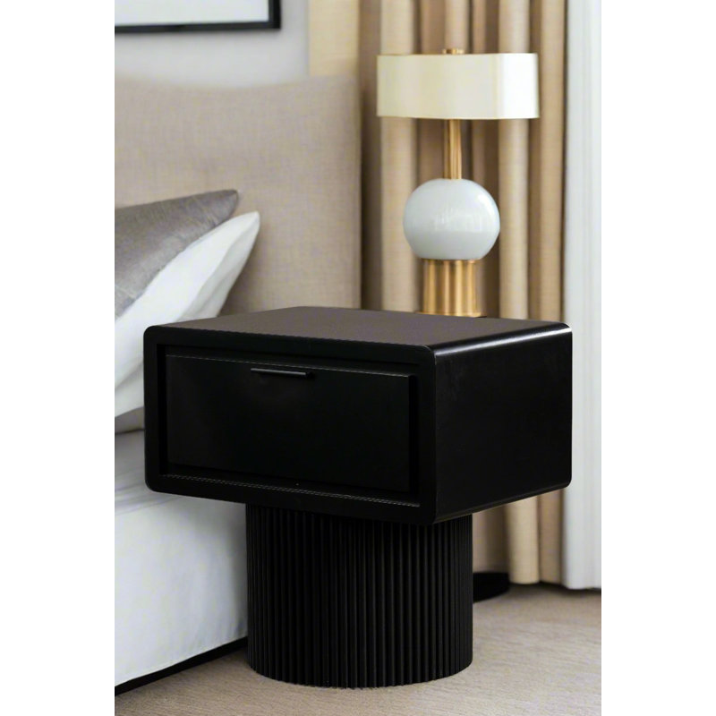 Table de chevet cannelée moderne avec tiroir incurvé Modern Marant, Noir