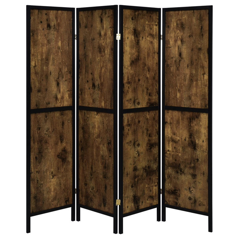 Paravent de style 4, couleur muscade antique, sépare les espaces d'un salon de retraite rustique avec des éléments, une chambre de chalet en pin et placage d'ingénierie,