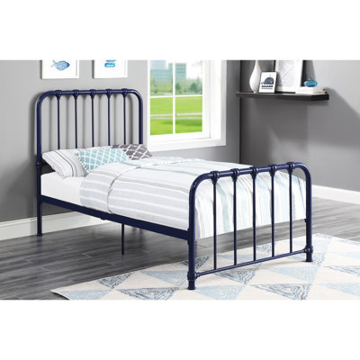 Lit plateforme en métal bleu pour chambre à coucher simple, sans fondation, finition de chambre à coucher simple à installer, style, fondation nécessaire