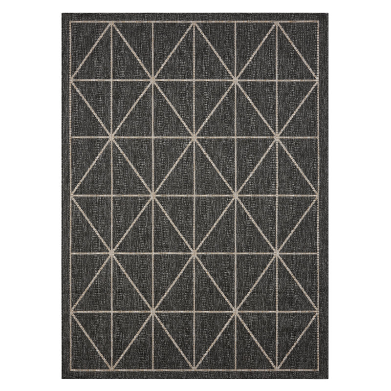 Patio Country Geometric Area Rug, Black/Beige, 5'2"x7'2"
