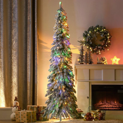 Arbre de Noël artificiel de 6 pi avec 6 40 pieds de branches floquées par la neige, 250 lumières DEL blanches ou colorées, forme de Downswept