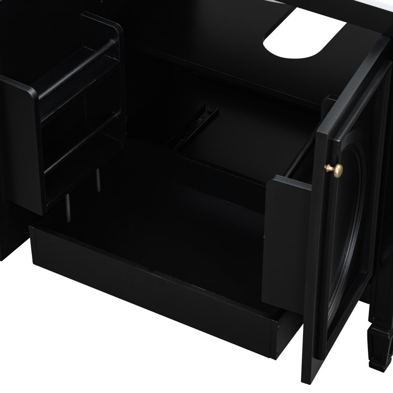 Meuble-lavabo noir de 76 cm (30 po) avec tiroir spacieux. Bois véritable et matériaux nobles, lavabo en céramique et grand meuble-lavabo, style vintage. Finition, construction et trop-plein inclus.