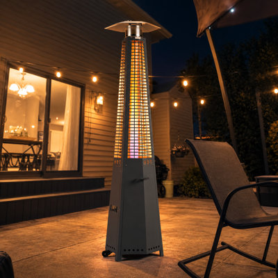 Chauffage de terrasse pyramidal au propane de 48 000 BTU avec roues et panneaux latéraux amovibles, chauffage intérieur hexagonal