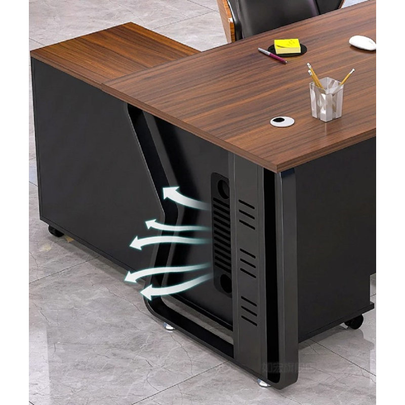 Nariman L-Shaped Executive Desk, 75cm H x 180cm W x 80cm D, White/Black