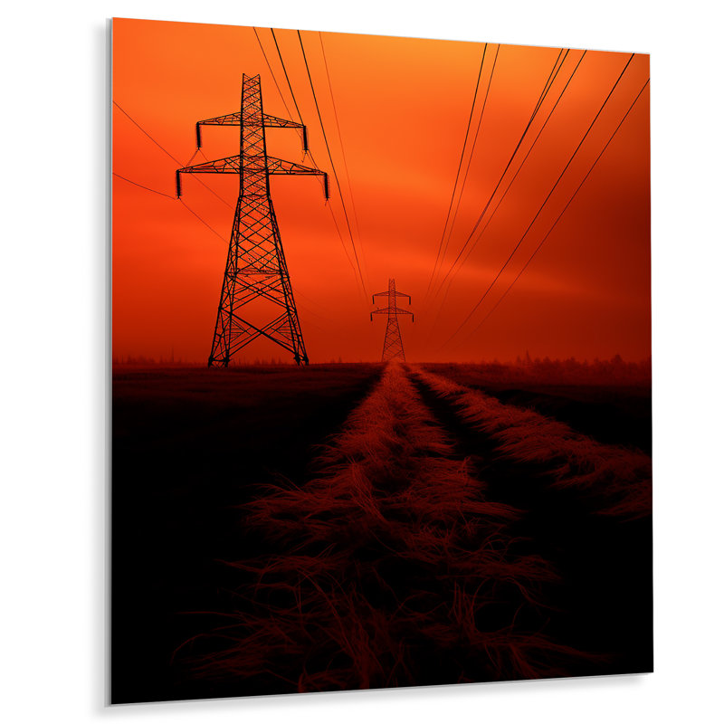 «Copper Conduits Power Lines Firey Sun I» sur, H 32 po x l 16 po x P 1 po