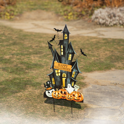 32"H Halloween Metal Haunted House Yard Stake