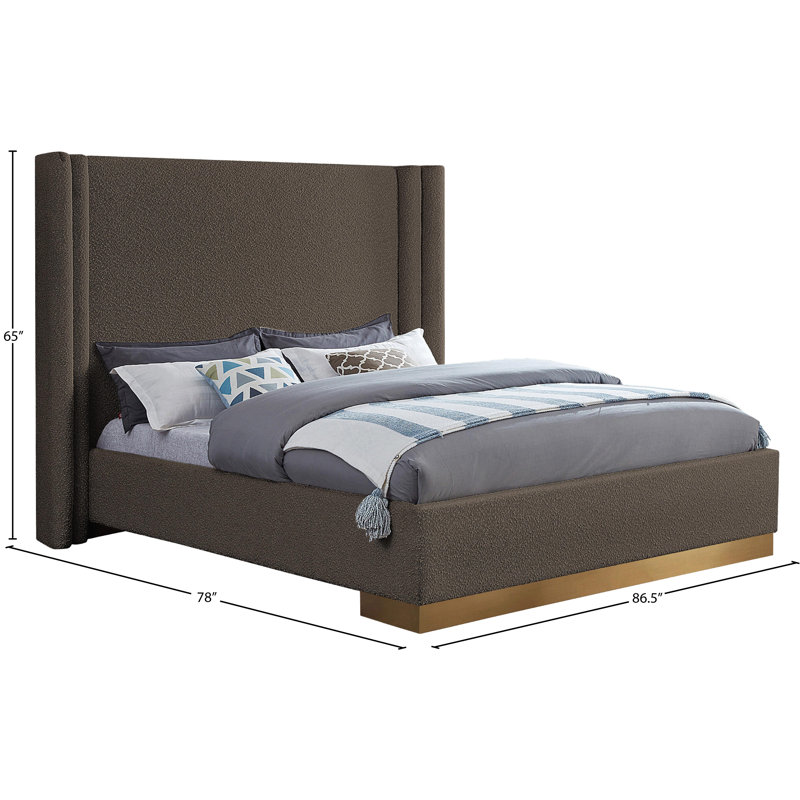 Halton Platform Bed, Queen, Brown Boucle Fabric