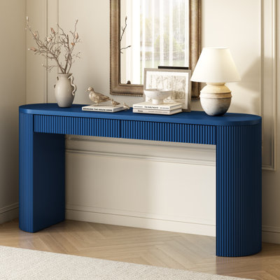 U_STYLE Table d'entrée de 58,2 po avec un grand plateau et deux tiroirs, une console avec des pieds arqués robustes à rayures, un canapé en placage de pin avec des pieds réglables pour le salon, le couloir, le vestibule et la cuisine
