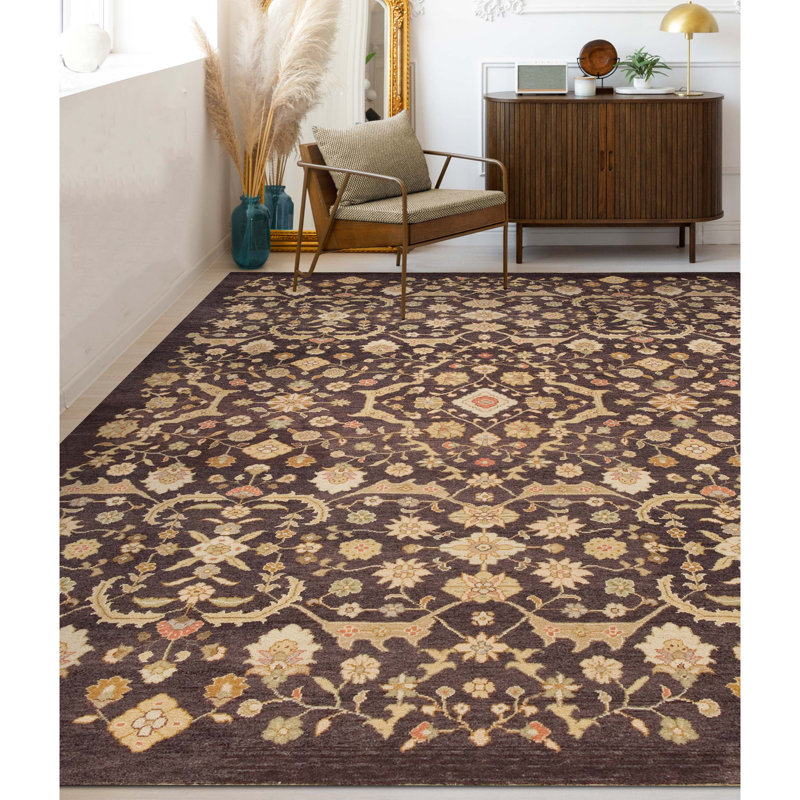 Wool Oriental Area Rug in Chocolate/Beige/Red, Rectangle 6' x 9'