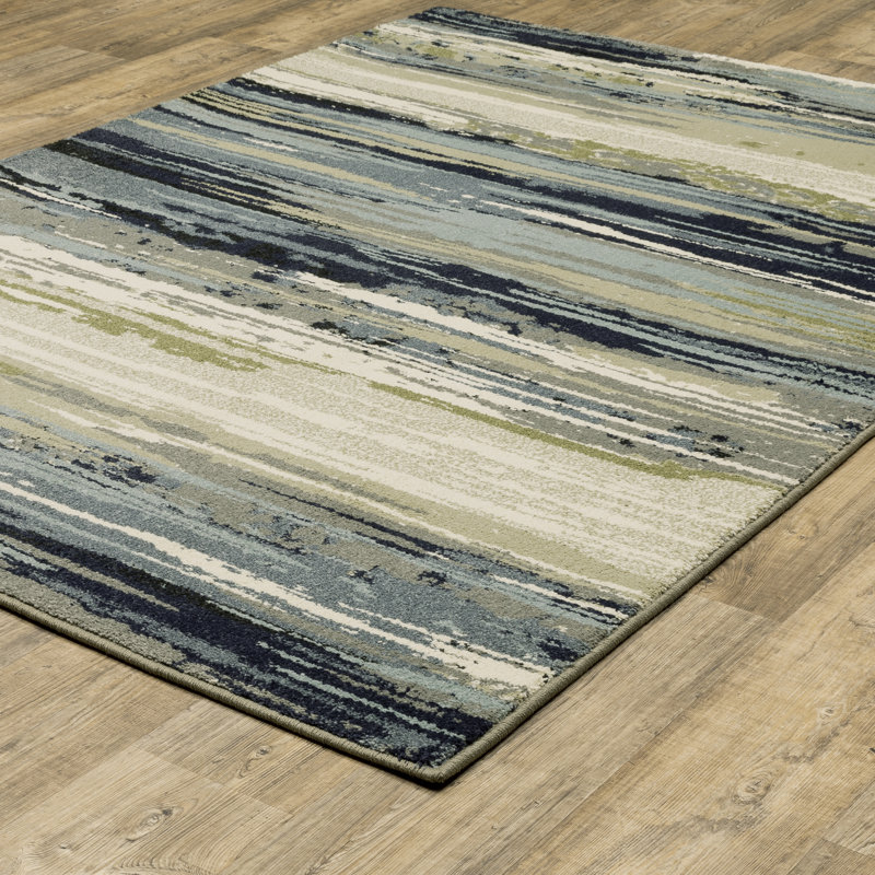 Tapis d'intérieur moderne bleu / vert Sloane, Rectangle 9 pi 10 po x 12 pi 10 po