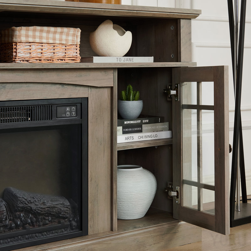 Meuble télé 58,25 pouces pour téléviseur 65 pouces avec foyer de 23 pouces - gris délavé, Grey Wash, MDF+glass