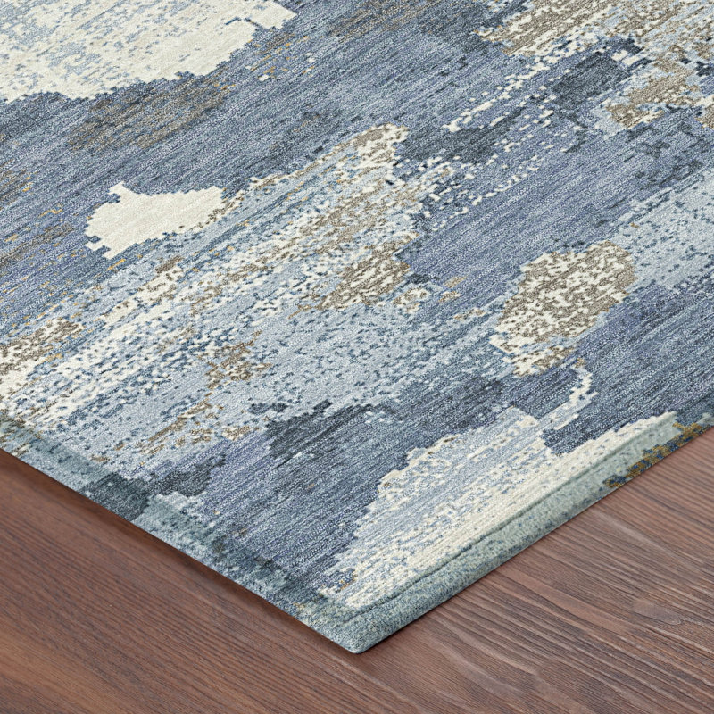 Machine Washable Indoor/Outdoor Chantille ACN2434 Abstract Rug, Denim, 2'6" x 3'10"