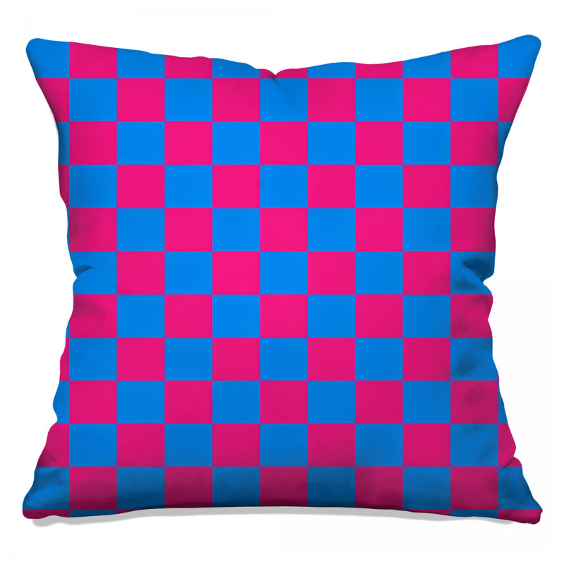 Blue Pink Checkered Double Sided Throw Pillows, 14 x 14 inches