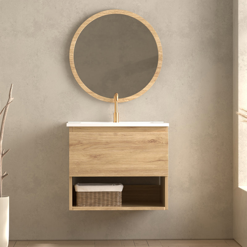Meuble-lavabo suspendu Valdren de 24 po avec niche ouverte et lavabo en céramique