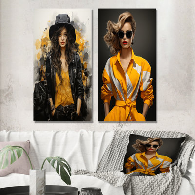 Portrait de mode jaune et gris «Portrait de mode jaune et gris» - 2 pièces