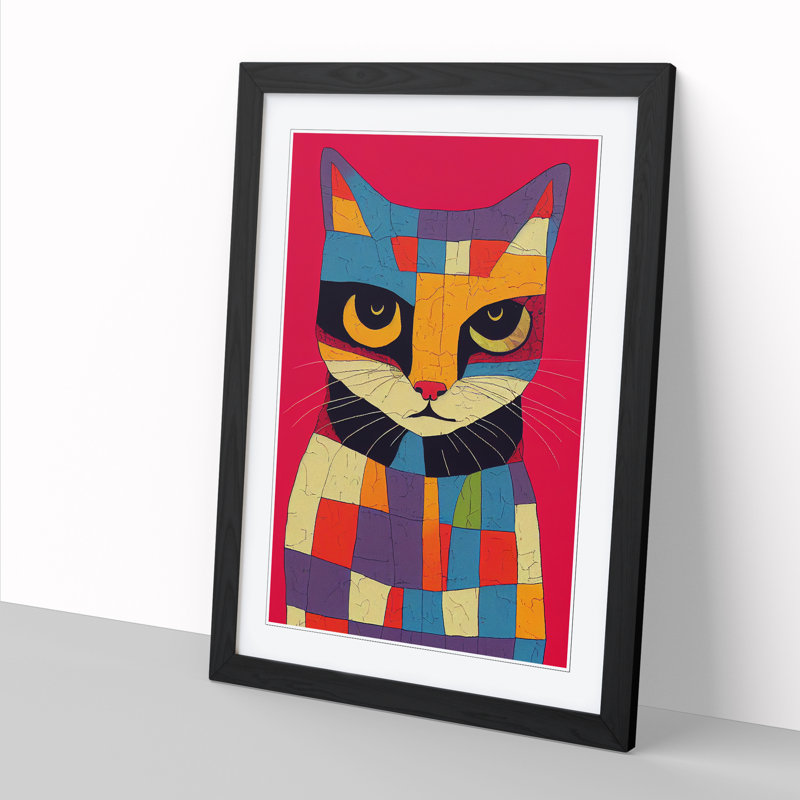 Cat Art Patchwork Vol.2 - Picture Frame Print, Black Framed, 64cm H x 46cm W