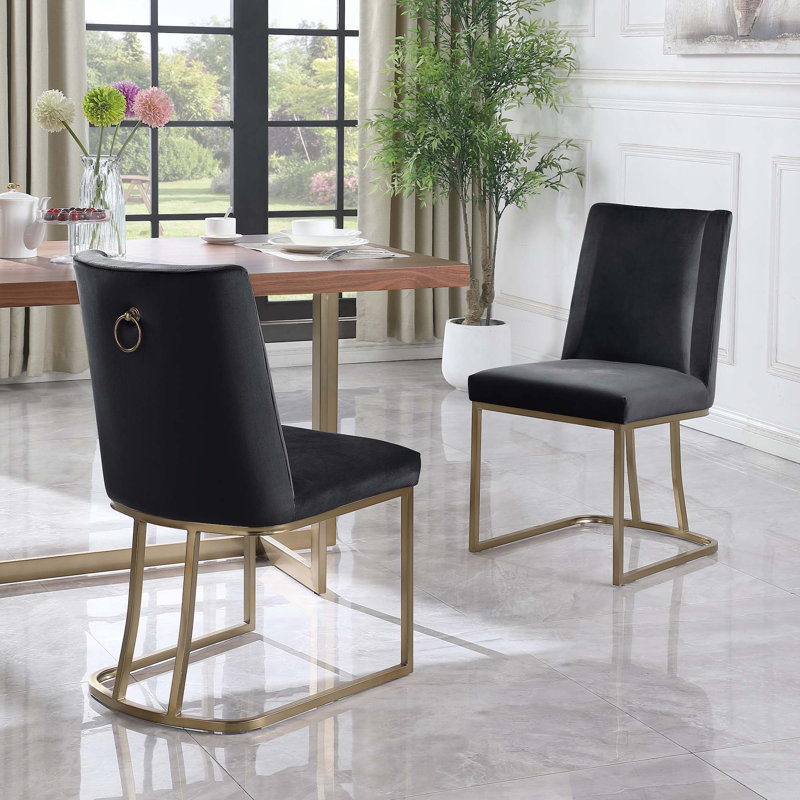 Chaises de salle à manger, chaise d'appoint rembourrée en velours, pieds en métal, Noir