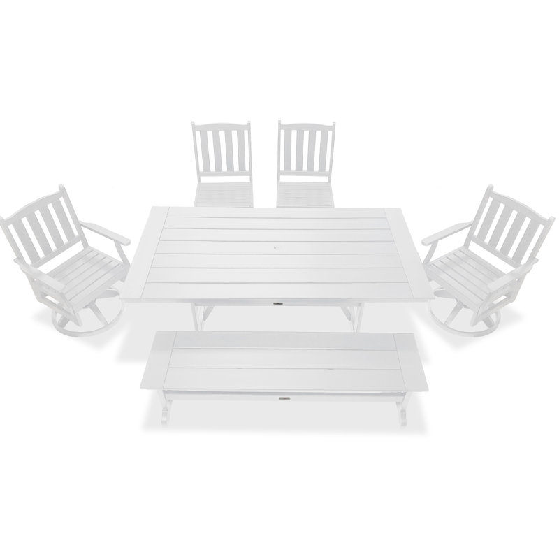 Ensemble repas d'extérieur pivotant rectangulaire en PEHD Tuscany 7 personnes, Blanc