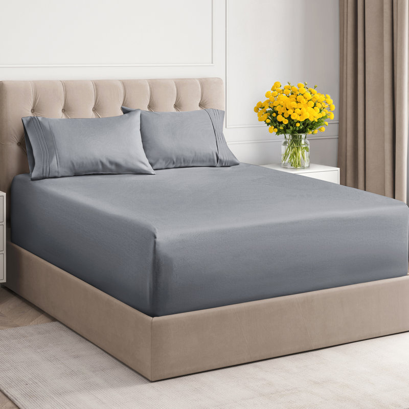 Extra Deep Pocket Sheet Set, Cooling & Breathable Bed Sheets, Soft Hotel Luxury Bedding, Fits 18–24 Inch Mattress, Steel Blue