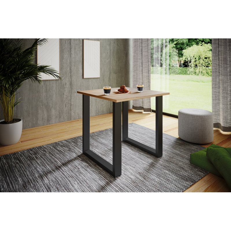 Alexious Rectangular Dining Table with Steel Base, 76cm H x 80cm W x 50cm D, Natural brown, Black