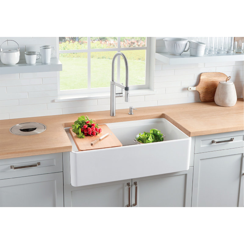 Profina 36" L x 19" W Fireclay Farmhouse Sink with Cutting Board, White