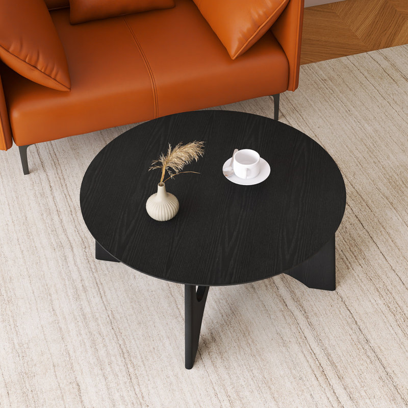 Table basse ronde en bois 36 po, Black Top/Black Base