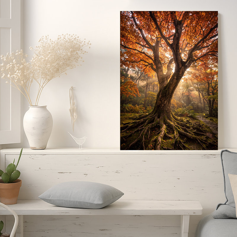 Art antique sur toile, "Arbre antique avec racines exposées", 18"H x 12"W