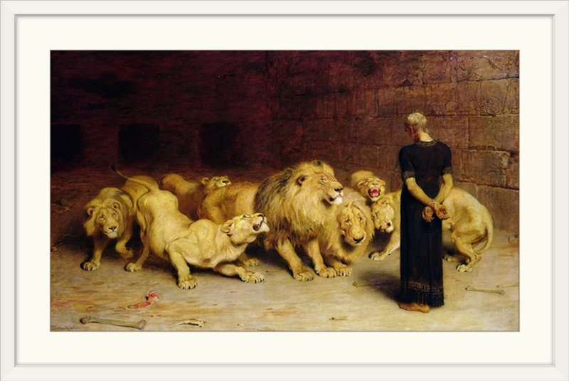 Daniel in the Lions par Briton Riviere - reproduction d'art, H 20 po x l 27 po x P 1 po, Cadre blanc
