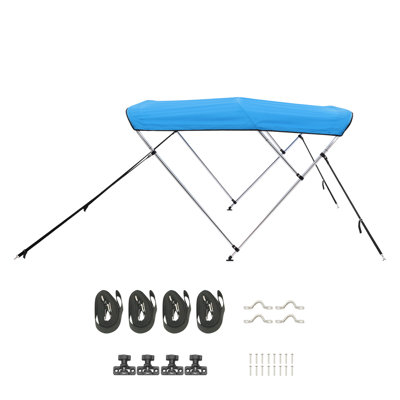 3 auvent pour bateau avec arceau en polyester 600D avec structure en alliage d'aluminium, auvent imperméable et à l'abri du soleil avec sac de rangement, 2 poteaux de soutien, 4 sangles, l 72 po (L 79 po à 84 po) x H 46 po, gris clair