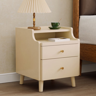19.7" H Nightstand with Drawers, Pre-Assembled, Natural Solid Wood Night Stand with Open Sliding Shelf