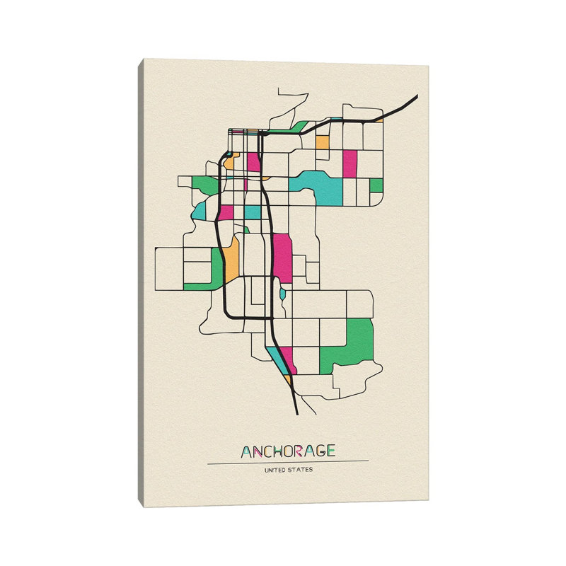 Anchorage, Alaska Map by Ayse Deniz Akerman - Wrapped Canvas Print, 20.32 cm H x 30.48 cm W
