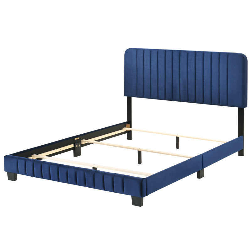 Anjelah Upholstered Standard Bed, Navy Blue, Queen