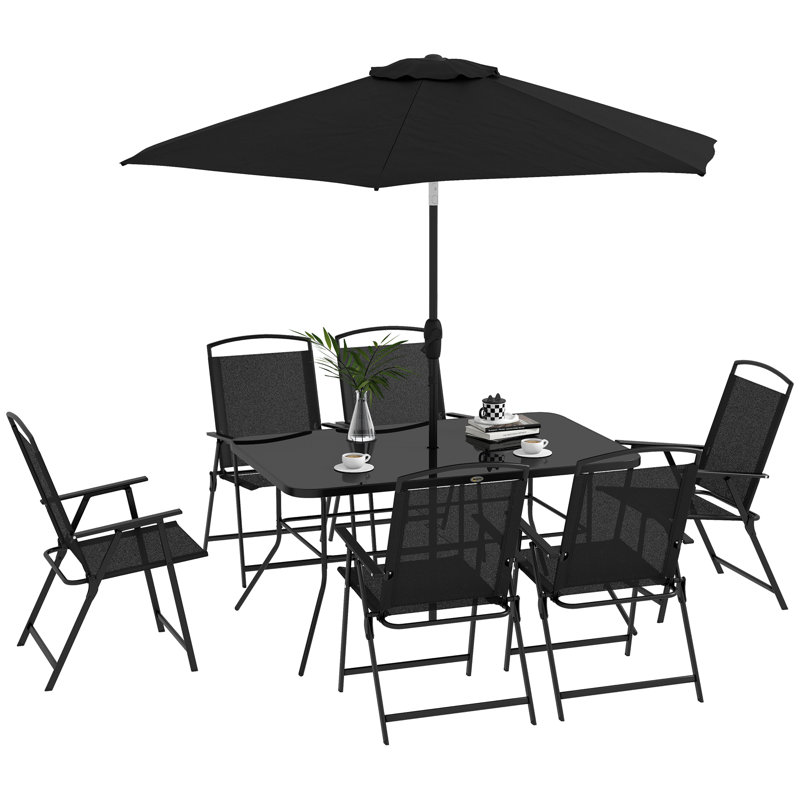 Ensemble repas d'extérieur rectangulaire L 55 po pour 6 personnes Jaceton, Noir, noir, noir, noir