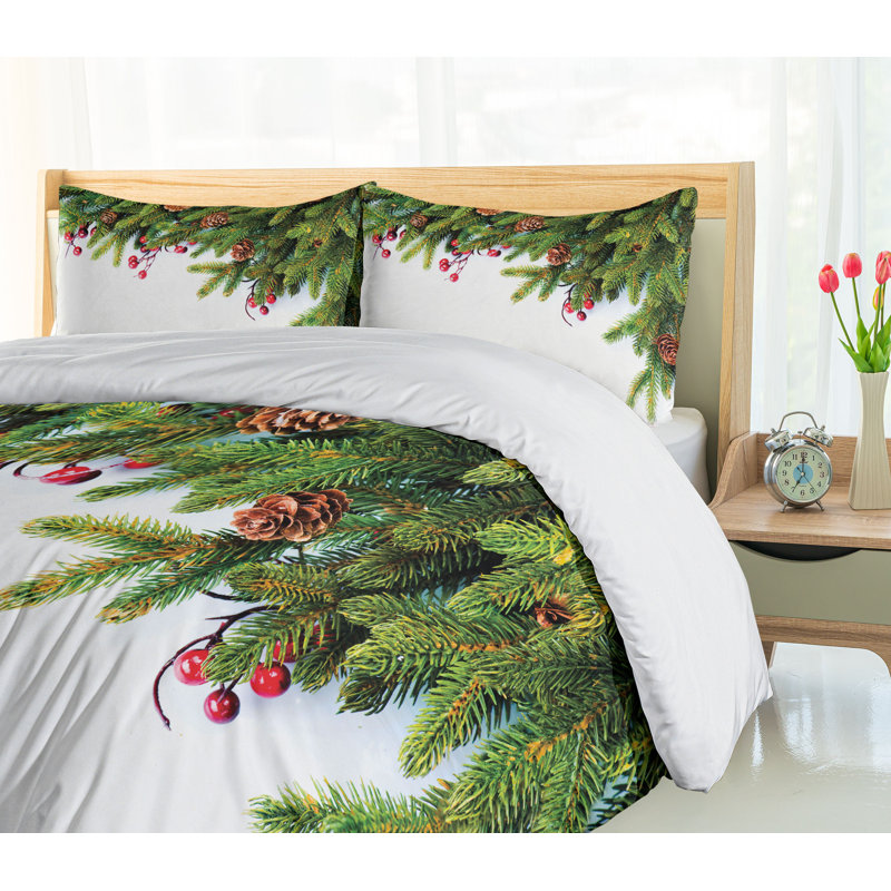 Queen Size Green and White Christmas Duvet Cover Set
