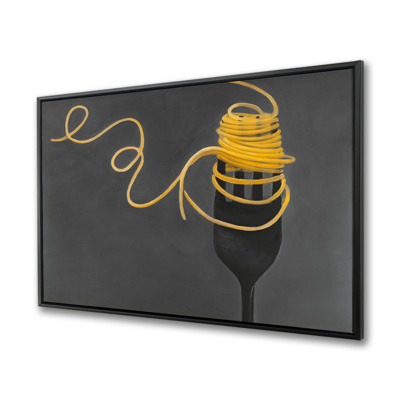 Spaghetti Pasta Around a Fork - Yellow Framed Canvas Art, 37.25" H x 49.25" W