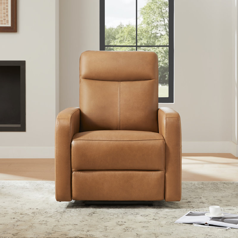Fauteuil inclinable électrique en cuir véritable Leena, Cuir véritable York grain de noyer York