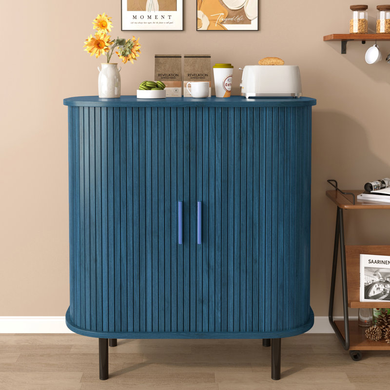 Buffet 28 po, armoire à vin 28 po avec porte-verres et support à vin, Blue