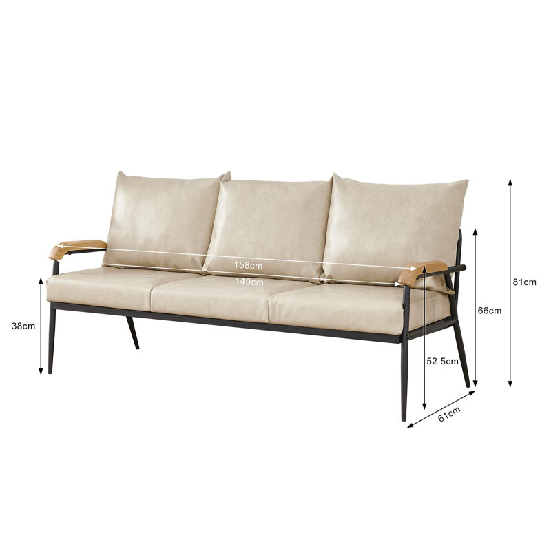 Eleutherius 3 Seater Faux Leather Sofa, Cream