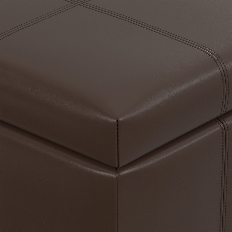 Dover 36"W Upholstered Contemporary Rectangular Storage Ottoman with Lift Top, Chocolate Brown Faux Leather