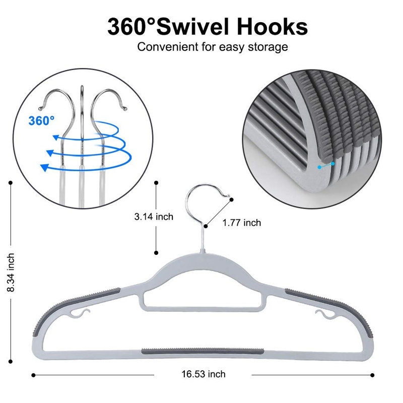 Cintres en plastique robustes avec patins antidérapants, paquet de 50 (gris)