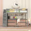 Lit mezzanine double avec bureau, tablettes de rangement et escalier-117067400