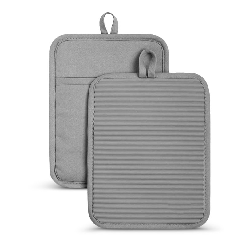 Cheer Collection Silicone Pot Holders, 2 Pack Ribbed Grip and Cotton Lining, Gray