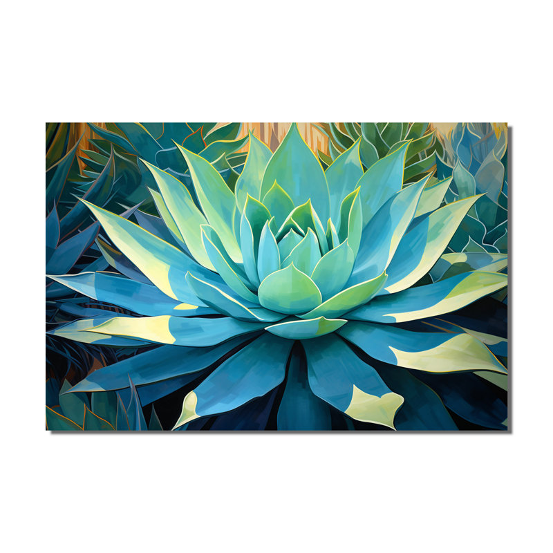 Green Succulents Majestic Agave II - Floral Wall Art Living Room