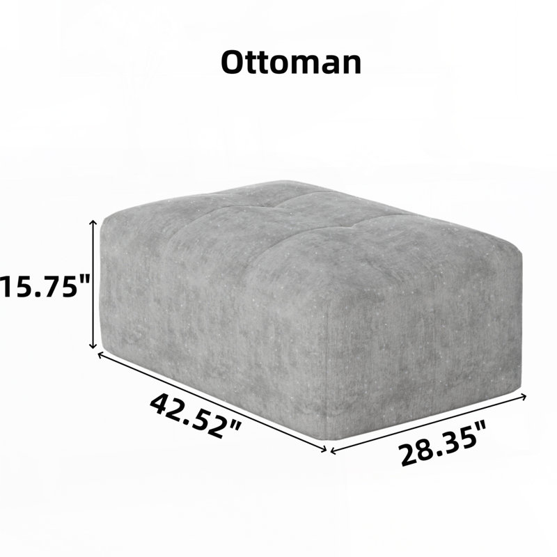 Canapé modulaire surdimensionné moderne avec 2 repose-pieds, Gris chenille