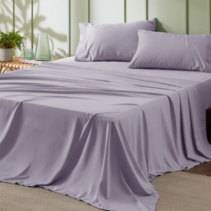 Ensemble de draps de luxe en microfibre de literie Hotel, Lavande, Ensemble de draps pour grand lit avec 2 taies d'or