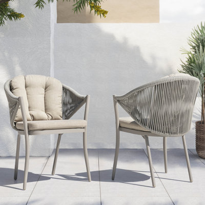 Moorcroft Outdoor Patio Chair of 2 Woven Rope Conversation Chairs with Pillows and Cushions, Powder-coated Aluminum Frame for Garden, Beige