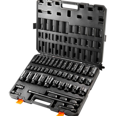 1/2In Drive 43Pcs Impact Sockets 6 - Point Bit Ratchet Tool Kit In Cr Mo Alloy For Exceptional Absorption And Easy To Read Size Markings Steel Resistance